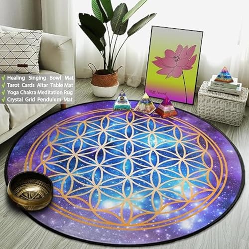 JIEDEDIAM Galaxy Mandala Blume des Lebens Runder Teppich Reiki Psychedelic Meditation Yoga Matte Kristallgitter Magischer Altar Tarot Matte von JIEDEDIAM
