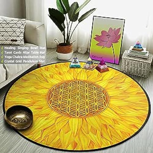 JIEDEDIAM Galaxy Mandala Blume des Lebens Runder Teppich Reiki Psychedelic Meditation Yoga Matte Kristallgitter Magischer Altar Tarot Matte von JIEDEDIAM