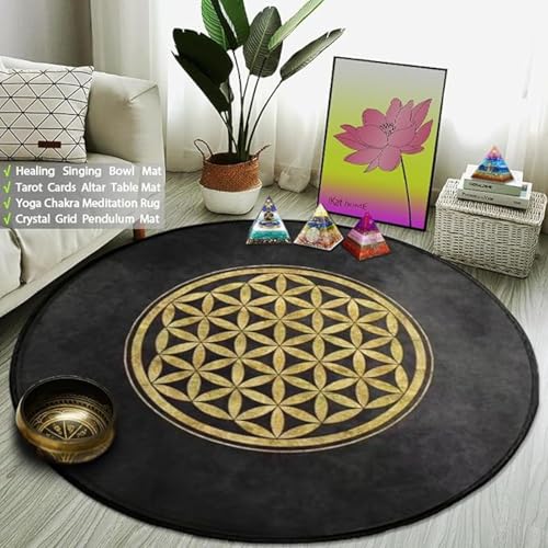 JIEDEDIAM Galaxy Mandala Blume des Lebens Runder Teppich Reiki Psychedelic Meditation Yoga Matte Kristallgitter Magischer Altar Tarot Matte von JIEDEDIAM