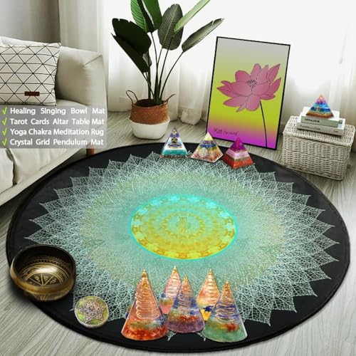 JIEDEDIAM Galaxy Mandala Blume des Lebens Runder Teppich Reiki Psychedelic Meditation Yoga Matte Kristallgitter Magischer Altar Tarot Matte von JIEDEDIAM