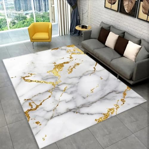 JIEDEDIAM Geometrischer Teppich aus 3D-Weißgold-Marmor, geeignet als Dekoration für Wohnzimmer, Schlafzimmer, Sofa, Fußmatte, rutschfeste Flächenmatte von JIEDEDIAM
