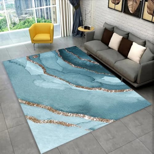 JIEDEDIAM Geometrischer Teppich aus 3D-Weißgold-Marmor, geeignet als Dekoration für Wohnzimmer, Schlafzimmer, Sofa, Fußmatte, rutschfeste Flächenmatte von JIEDEDIAM