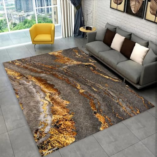 JIEDEDIAM Geometrischer Teppich aus 3D-Weißgold-Marmor, geeignet als Dekoration für Wohnzimmer, Schlafzimmer, Sofa, Fußmatte, rutschfeste Flächenmatte von JIEDEDIAM