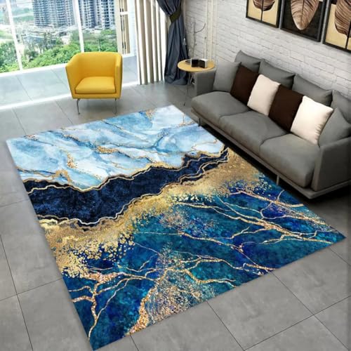 JIEDEDIAM Geometrischer Teppich aus 3D-Weißgold-Marmor, geeignet als Dekoration für Wohnzimmer, Schlafzimmer, Sofa, Fußmatte, rutschfeste Flächenmatte von JIEDEDIAM