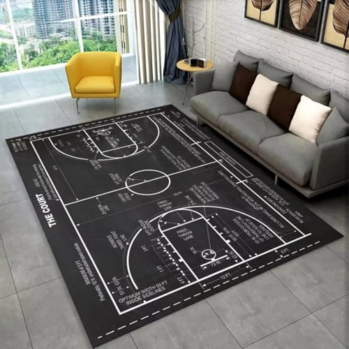 JIEDEDIAM Großer 3D-Basketball-Cartoon-Teppich, geeignet als Fußmattendekoration für Wohnzimmer, Schlafzimmer, Sofa, Spielzimmer, rutschfeste Bodenmatte für Kinder von JIEDEDIAM