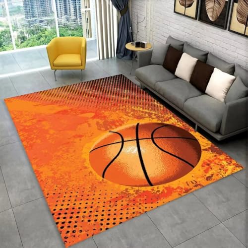 JIEDEDIAM Großer 3D-Basketball-Cartoon-Teppich, geeignet als Fußmattendekoration für Wohnzimmer, Schlafzimmer, Sofa, Spielzimmer, rutschfeste Bodenmatte für Kinder von JIEDEDIAM