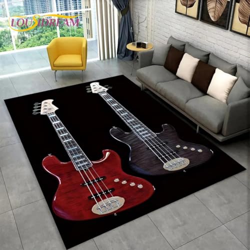 JIEDEDIAM Klassische Gitarre Cool Flame Teppich, Geeignet für Wohnzimmer Schlafzimmer Sofa Türmatte Dekoration, Kinderspiel rutschfeste Bodenmatte von JIEDEDIAM