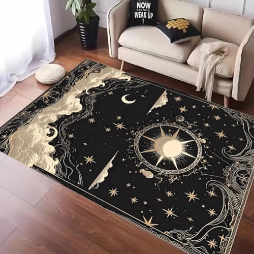 JIEDEDIAM Mystischer Teppich im Tarot-Stil mit Sternen, Mond und Sonne als abgebildete Fußmatten, geeignet als dekorative Fußmatte für Wohnzimmer und Schlafzimmer von JIEDEDIAM