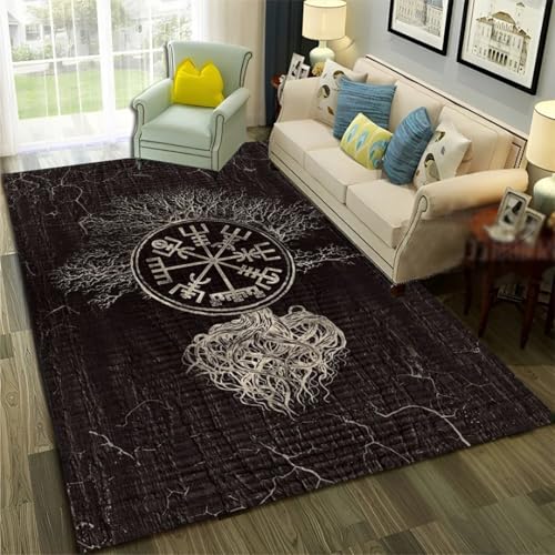 JIEDEDIAM Wikinger-Teppich, nautisches Ruder, Baum des Lebens, für Schlafzimmer, Wohnzimmer, Sofa, Stuhl, Matte, Kinderspiel, Bodenmatte von JIEDEDIAM
