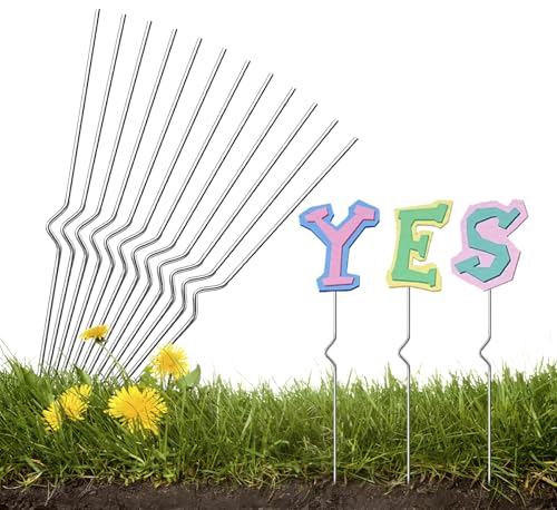 JIEFULL 12 Stück Hofschild-Heringe – 33 cm Metalldraht-Heringe – robuste Edelstahl-Drahthalter für Garten, Rasen, Hof, Schilder, Alternative zu H-Rahmen von JIEFULL