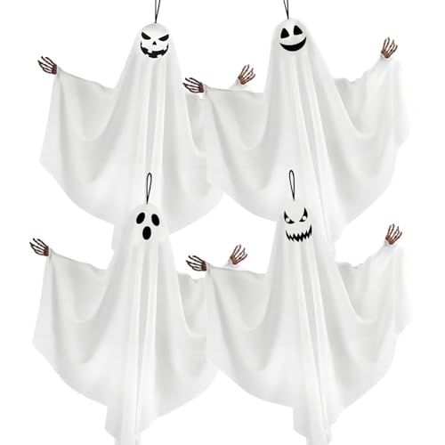 JIEFULL 4 Stück hängende Geister Halloween-Dekorationen, fliegender Geist mit Skeletthänden für den Außenbereich, Hof, Haustür, Baum, Veranda, Party-Dekoration JIEFULL 4 Stück hängende Geister Halloween-Dekorationen, fliegender Geist mit Skeletthänden für den Außenbereich, Hof, Haustür, Baum, Veranda, Party-Dekoration von JIEFULL