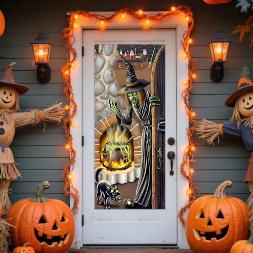 JIEFULL 70 x 35 Zoll Halloween Hexe Türabdeckung Gruselige Dekoration Groß für Indoor Outdoor Spukhaus Veranda Party Supplies von JIEFULL