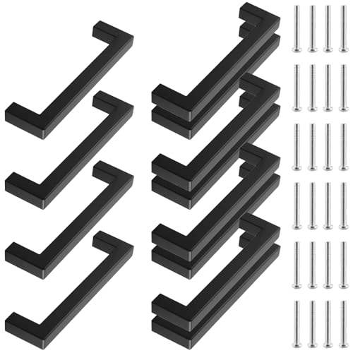 JIEHIN 12 Stück 140mm Schwarz Schrankgriffe Metall, Schwarze Küchengriffe 128mm Lochabstand, Küchenschrank Griffe Edelstahl Möbelgriffe Türgriffe für Küchenschränke Schubladen, Möbel, Schrank von JIEHIN
