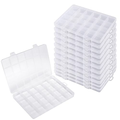 JIEHIN 12 Stück 24 Fächer Sortierbox Plastik, 19 x 13 x 2 cm transparente Perlen Aufbewahrungsbox, Sortimentskasten Sortierboxen für Kleinteile, Ohrringen, Schmuck, Schrauben von JIEHIN