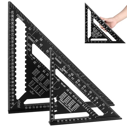 JIEHIN 2 Stück 5 in 1 Zimmermannswinkel Set, Multifunktional Anschlagwinkel Metall Aluminium Lineal Winkelmesser 18cm und 30cm Schreinerwinkel Tischlerwinkel 45 und 90 Grad Zimmererwinkel von JIEHIN