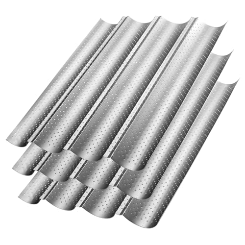 JIEHIN 3 Stück Baguette Backform 4er, 38 x 33cm Baguetteblech Antihaft, Baguette Backblech, Brotform Baguette, Baguetteform Brotbacken für 4 Baguettes, Brot Backen Zubehör von JIEHIN