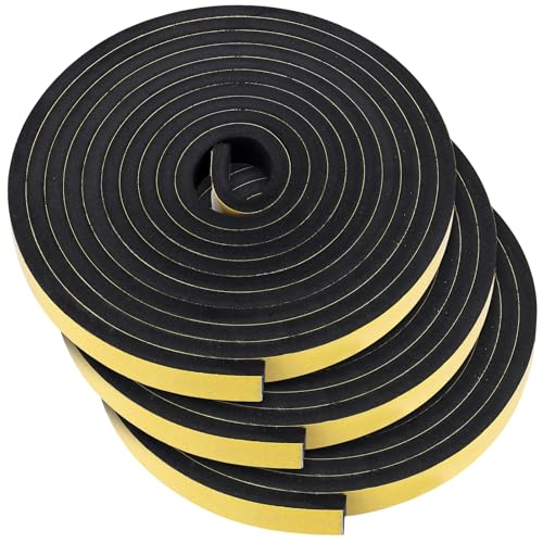 JIEHIN 3 Stück 5m Moosgummi Selbstklebend 25mm(B) x 10mm(D), Dichtungsband Selbstklebend Schwarz, Schaumstoffband Selbstklebend Dichtband Selbstklebend für Fenster Tür Kochfelder von JIEHIN
