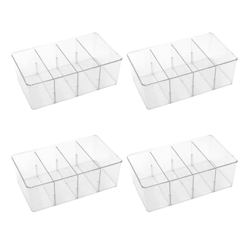 JIEHIN 4 Stück Kühlschrank Organizer mit 4 Fächern, Trennwand Kühlschrank Organizer Durchsichtig, Plastik Aufbewahrungsbox Kühlschrank Box Behälter für Küchen, Gefrierschrank, Speisekammer von JIEHIN
