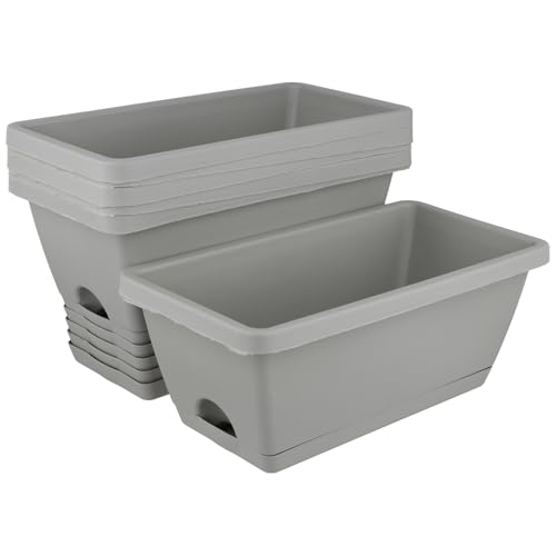 JIEHIN 6 Stück Blumenkasten mit Untersetzer, 36 x 19 x 15 cm Balkonkasten Kunststoff Blumentopf rechteckig, Grau Blumenkasten Balkon, Pflanzkasten für Innen und Außenbereich von JIEHIN