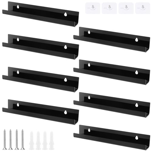 JIEHIN 8 Stück Acryl Vinyl Wandhalterung ohne Bohren, 30cm Schwarz Schallplatten Wandhalterung Schweberegal, Acryl Regal Wandregal für Platten und Fotos, Bücherregal, Magazin Rack von JIEHIN