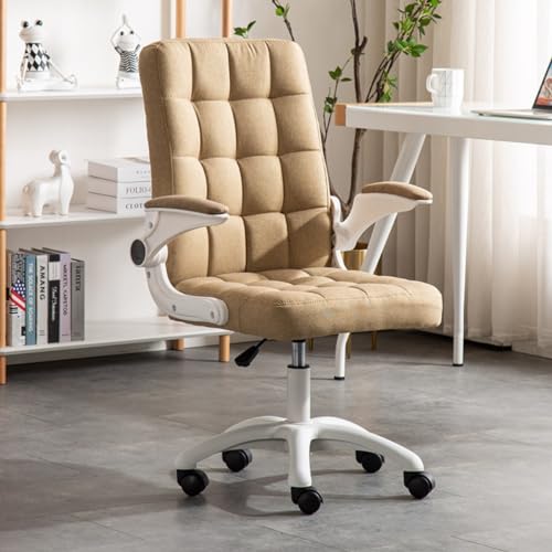Bürostuhl Home Office Schreibtisch Stühle mit Klapp-up Armlehne,Höhenverstellbare Computerstühle,Rolling Desk Stuhl mit Rädern, Gepolsterter Büro Schreibtisch Stuhl mit Armlehnen ( Color : Brown ) von JIENAWEIOT