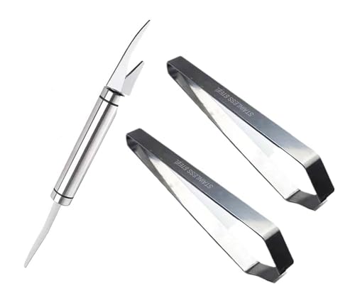 JIEOU Shrimp Line Knife, Stainless Steel Shrimp Peeler with Kitchen Tweezers Bone Tongs, Shrimp line Tool von JIEOU