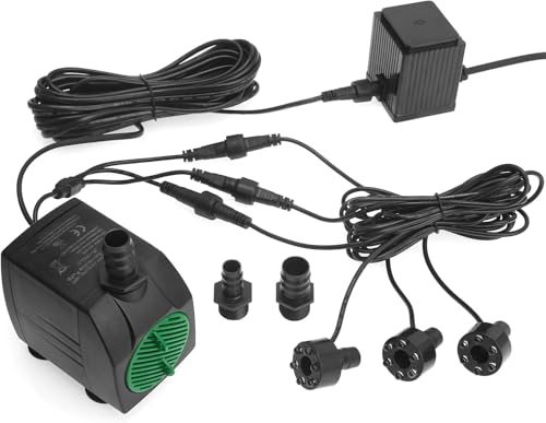 Springbrunnenpumpe mit 1x LED Spot Teichpumpe Wasserpumpe Bachlaufpumpe 12V (600lv) von JIERTOP