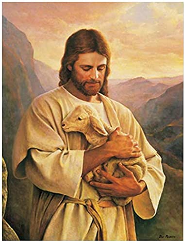 Wandbilder Jesus Lamm Poster Buen Pastor der Gute Hirte Gemälde auf Moderne Kunst Dekorative Wandbilder Wohnzimmer 60x80cm ohne Rahmen von JIERUIFBH