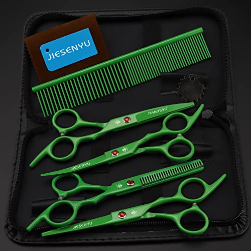 Fellpflege-Scheren-Set, 20,3 cm Farbe, Fellpflegeset, Schneideschere, Effilierschere, gebogene Schere, Fellpflegekamm (grünes Set) von JIESENYU