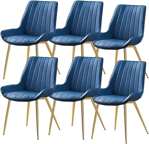 JIESOO 6er-Set Küchen-Esszimmerstühle Beistellstuhl Pu-Leder Lounge-Thekenstühle Wohnzimmer Stabile Metallbeine(Blue,Gold Leg) von JIESOO
