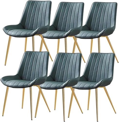 JIESOO 6er-Set Küchen-Esszimmerstühle Beistellstuhl Pu-Leder Lounge-Thekenstühle Wohnzimmer Stabile Metallbeine(Green,Gold Leg) von JIESOO