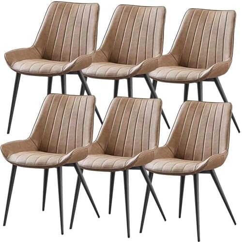 JIESOO 6er-Set Küchen-Esszimmerstühle Beistellstuhl Pu-Leder Lounge-Thekenstühle Wohnzimmer Stabile Metallbeine(Khaki,Black Leg) von JIESOO