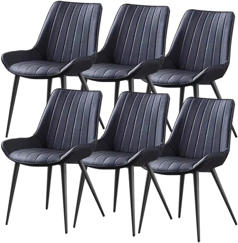 JIESOO 6er-Set Küchen-Esszimmerstühle Beistellstuhl Pu-Leder Lounge-Thekenstühle Wohnzimmer Stabile Metallbeine(Negro,Black Leg) von JIESOO