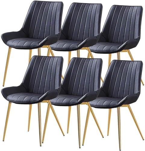 JIESOO 6er-Set Küchen-Esszimmerstühle Beistellstuhl Pu-Leder Lounge-Thekenstühle Wohnzimmer Stabile Metallbeine(Negro,Gold Leg) von JIESOO