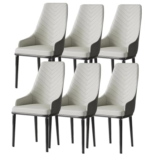 JIESOO 6er-Set Küchen-Esszimmerstühle PU-Leder,Moderner Gepolsterter Weicher Sitz Mit Hoher Rückenlehne, Stabile Metallbeine Aus Karbonstahl for Büro, Lounge, Esszimmer Küche Schlafzimmer(Light Grey) von JIESOO