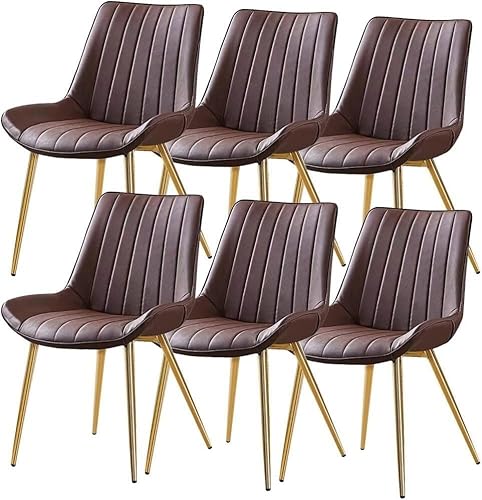 JIESOO 6er-Set Küchen Esszimmerstühle PU-Leder mit Weich Gepolsterter Sitzfläche Und Metallbeinen Moderne Wohnzimmer-Seitenstühle for Büro Lounge, Esszimmer, Küche, Schlafzimmer(Brown) von JIESOO