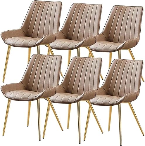 JIESOO 6er-Set Küchen Esszimmerstühle PU-Leder mit Weich Gepolsterter Sitzfläche Und Metallbeinen Moderne Wohnzimmer-Seitenstühle for Büro Lounge, Esszimmer, Küche, Schlafzimmer(Khaki) von JIESOO