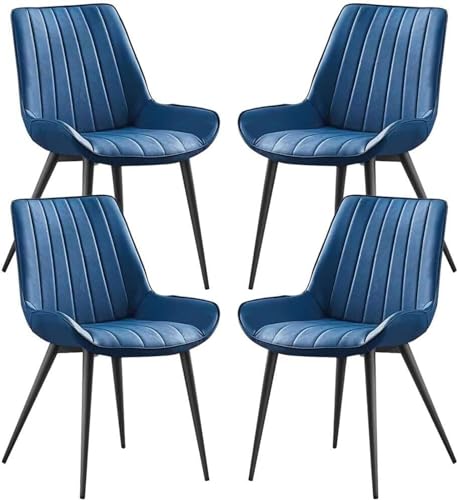 JIESOO Beistellstuhl PU-Leder 4er-Set Küchen Esszimmerstuhl Lounge Thekenstuhl Wohnzimmer Stabile Metallbeine for Büro, Lounge, Esszimmer, Küche(Blue,Black Leg) von JIESOO