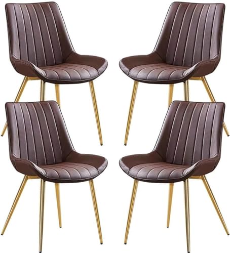 JIESOO Beistellstuhl PU-Leder 4er-Set Küchen Esszimmerstuhl Lounge Thekenstuhl Wohnzimmer Stabile Metallbeine for Büro, Lounge, Esszimmer, Küche(Brown,Gold Leg) von JIESOO