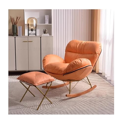 JIESOO Bequemer Relax-Schaukelstuhl mit Fußstütze, weicher Stoff, Schaukelstuhl für Wohnzimmer, Lounge-Sessel (Farbe: Orange) von JIESOO