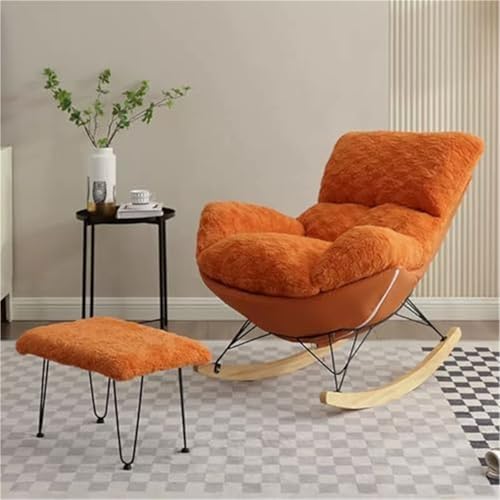JIESOO Bequemer Sofasessel Schaukelstuhl Fleece Moderner Gepolsterter Loungesessel Mit Dickem Kissen for Entspannten Lesen Nickerchen Machen Akzentmöbel Wohnzimmer(Orange) von JIESOO