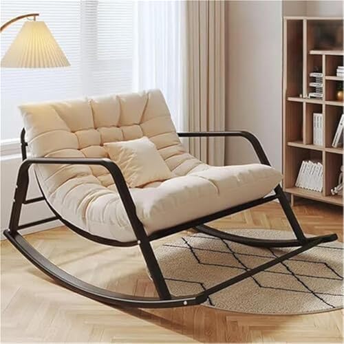 JIESOO Doppelter Bequemer Schaukelstuhl Schlafzimmer mit Gepolstertem, Atmungsaktivem Schaukelstuhl Wohnzimmer Mit Armlehnen, Liegestuhl Garten Im Freien(Beige,Black feet) von JIESOO