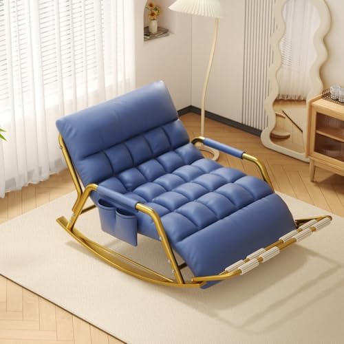 JIESOO Doppelter Schaukelstuhl Wohnzimmer,Gemütlicher Loungesessel Außenbereich mit Armlehnen Seitentaschen, for Terrasse Auf Dem Balkon Oder Veranda(Blue,Gold Tube) von JIESOO