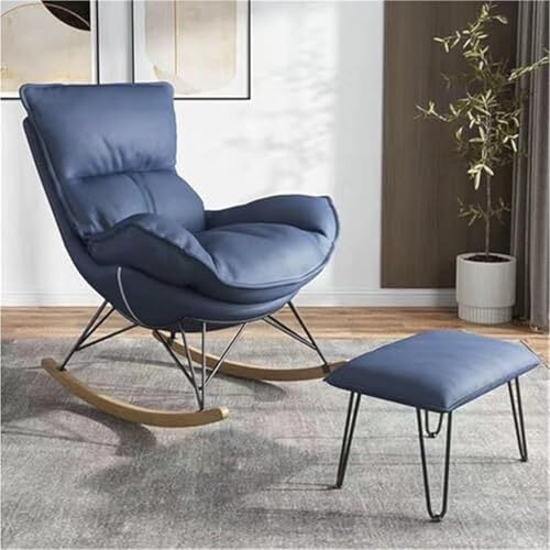 JIESOO Einzel-Relaxsessel Sofasessel Gleitsessel Schaukelstühle Mit Ottomane Gepolsterter Loungesessel for Das Wohnzimmer, Holzsockel for Entspannen Auf Dem Balkon(Dark Blue) von JIESOO