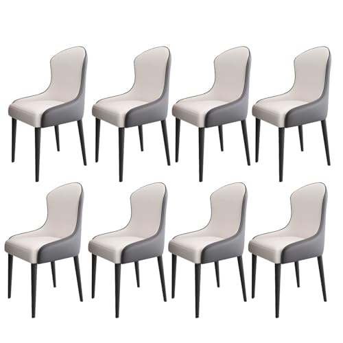 JIESOO Esszimmer Küchenzimmerstühle 8er-Set Wohnzimmer Sessel mit Weichem Kunstleder-Kissensitz Und Metallbeinen for Wohnzimmer, Büro, Küche, Faulenzen (Color : White+Dark Gray) von JIESOO