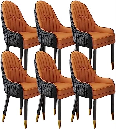 JIESOO Esszimmermöbel Esszimmerstühle Set mit 6 Holzbeinen, Küchenstuhl, moderner Akzentsessel, Mikrofaser-Leder, weich gepolsterter Sitz (Schwarz + Orange) von JIESOO
