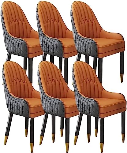 JIESOO Esszimmermöbel Esszimmerstühle Set mit 6 Holzbeinen, Küchenstuhl, moderner Akzentsessel, Mikrofaser-Leder, weich gepolsterter Sitz (Zementgrau + Orange) von JIESOO