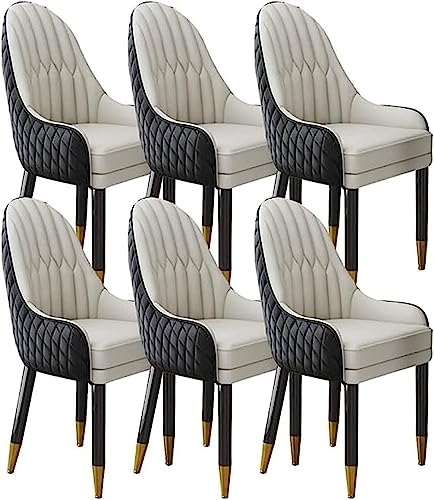 JIESOO Esszimmermöbel Esszimmerstühle Set mit 6 Holzbeinen, Küchenstuhl, moderner Akzentsessel, Mikrofaser-Leder, weich gepolsterter Sitz (schwarz + beige) von JIESOO