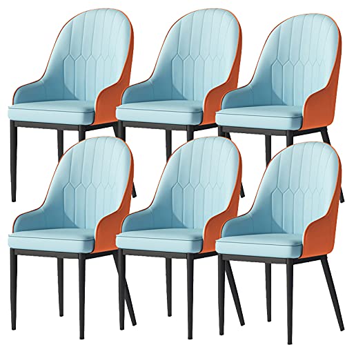 JIESOO Esszimmermöbel Esszimmerstühle mit matter Rückenlehne aus PU-Leder, moderne Wohnzimmerstühle aus der Mitte des Jahrhunderts mit Metallbeinen (blau-orange, schwarze Füße) von JIESOO