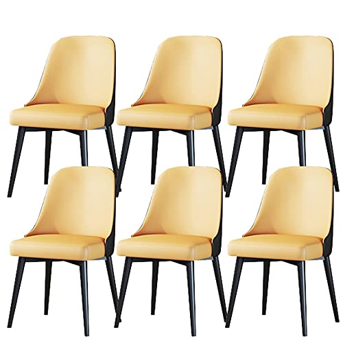 JIESOO Esszimmermöbel Küche Esszimmerstühle Set mit 6 modernen Mid-Century-Wohnzimmer-Seitenstühlen mit Metallbeinen mit PU-Leder-Kissen, Rückenlehne (gelb + grau) von JIESOO